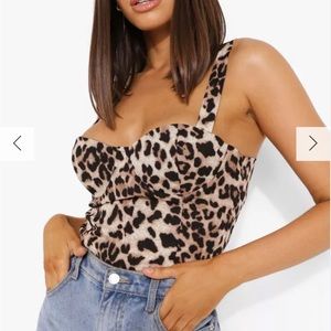 BooHoo “Leopard Print Corset Strappy Crop Top”, Size 4. New with tags. Sold out